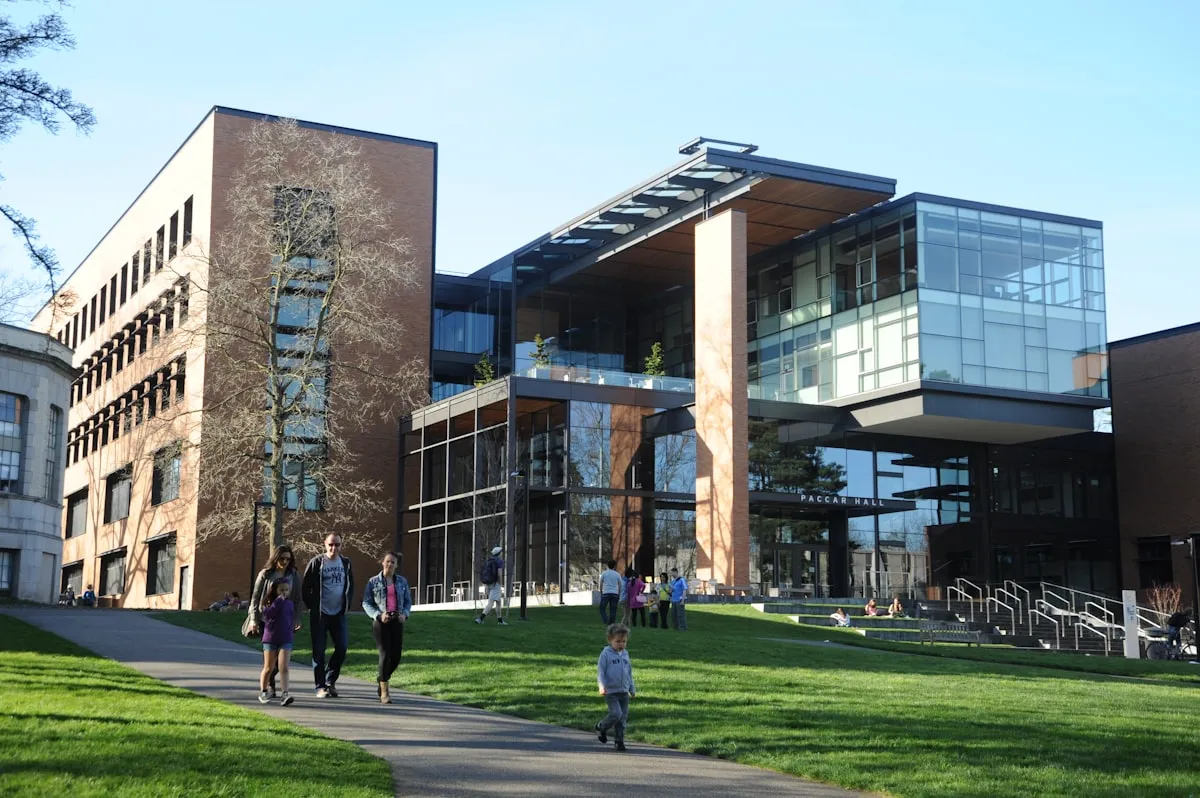 Students walking across a university campus