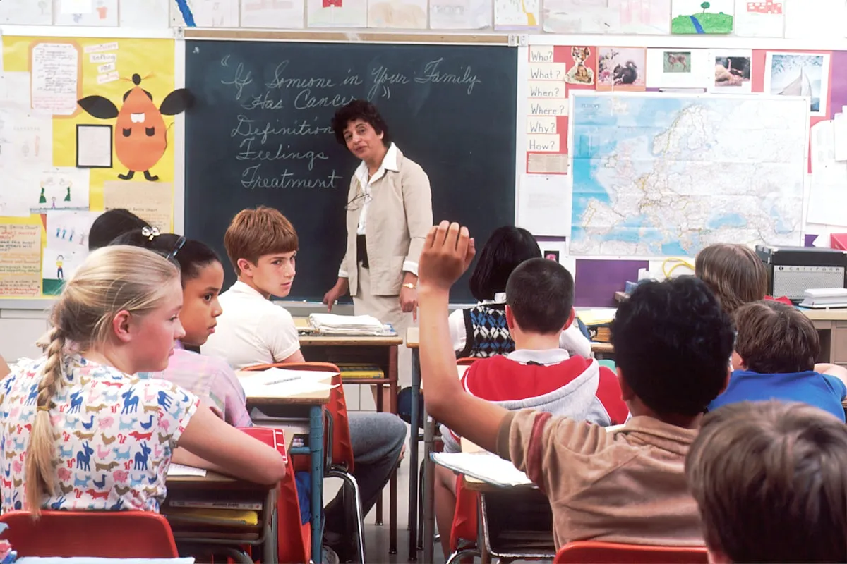 A teacher with young children in a classroom